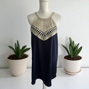LILLY PULITZER Navy Blue Gold Swing Dress Size 4